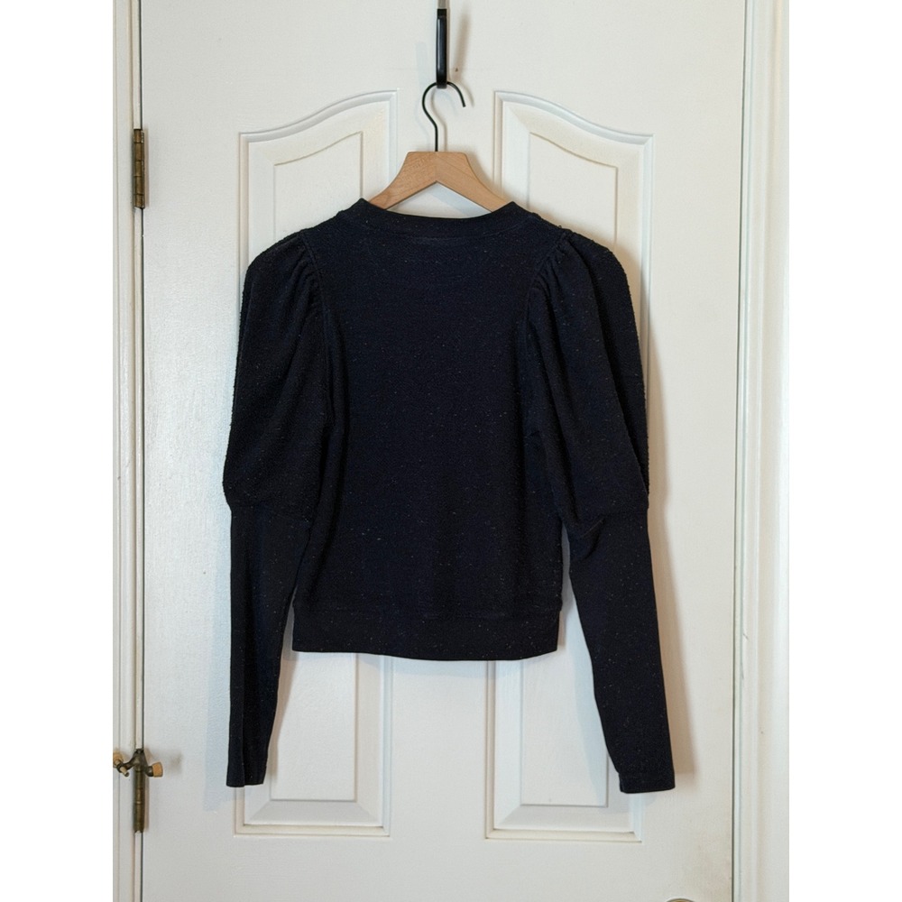 Ulla Johnson | Philo Pullover Sweatshirt S Midnight Navy Speckled Puff Sleeve - Picture 7 of 11